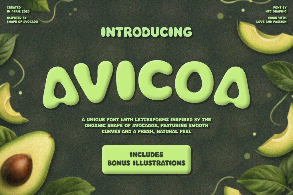 organic avocado font packaging design using rounded typography